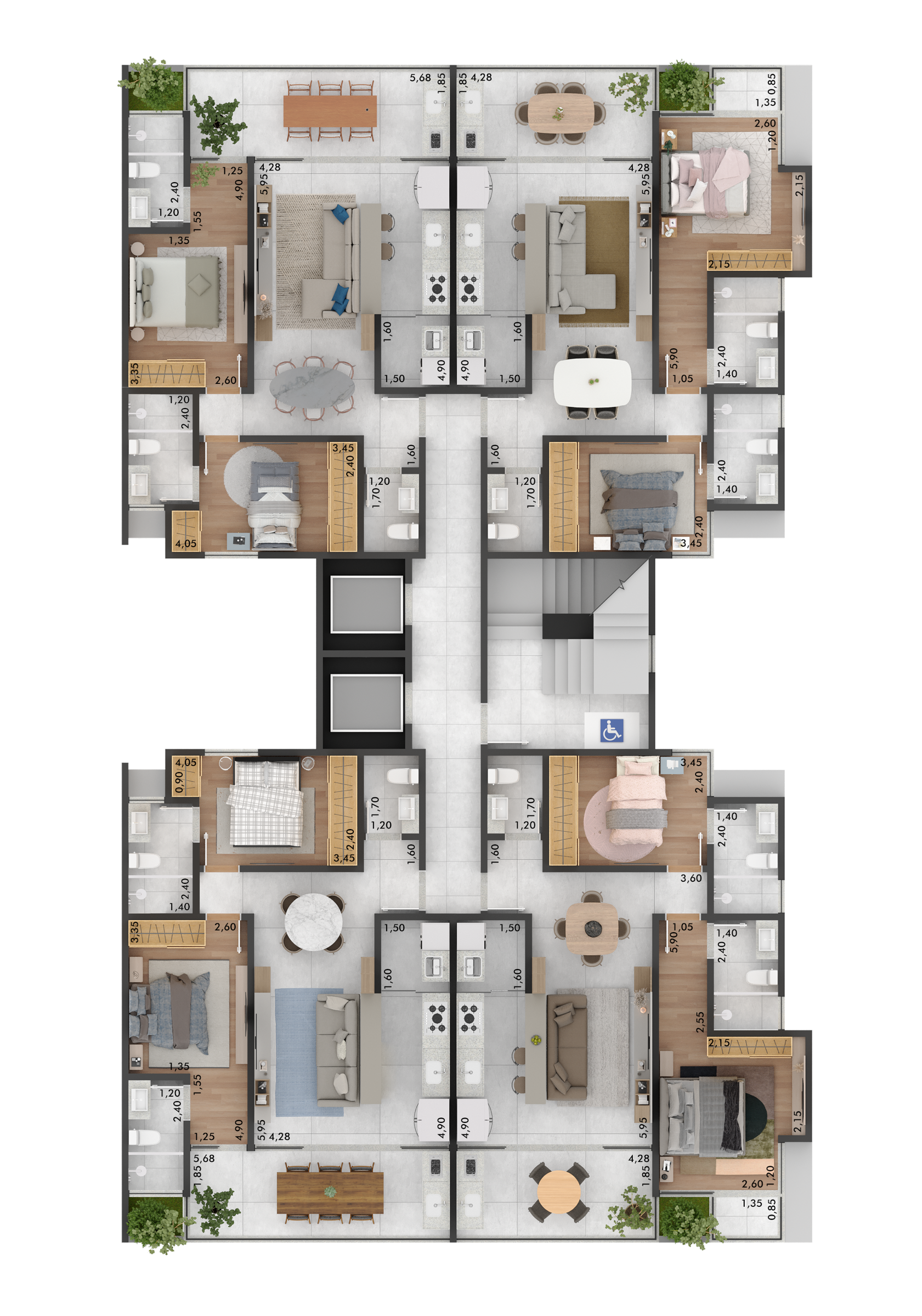 Planta Pavimento tipo (3º ao 6º) — 2 suítes